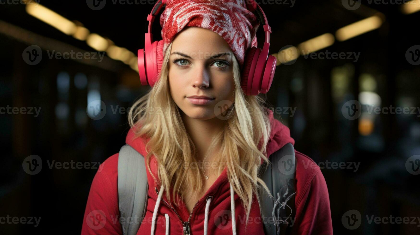 Adolescente niña en casual vestir escuchando a vinilo registros.. generativo ai foto