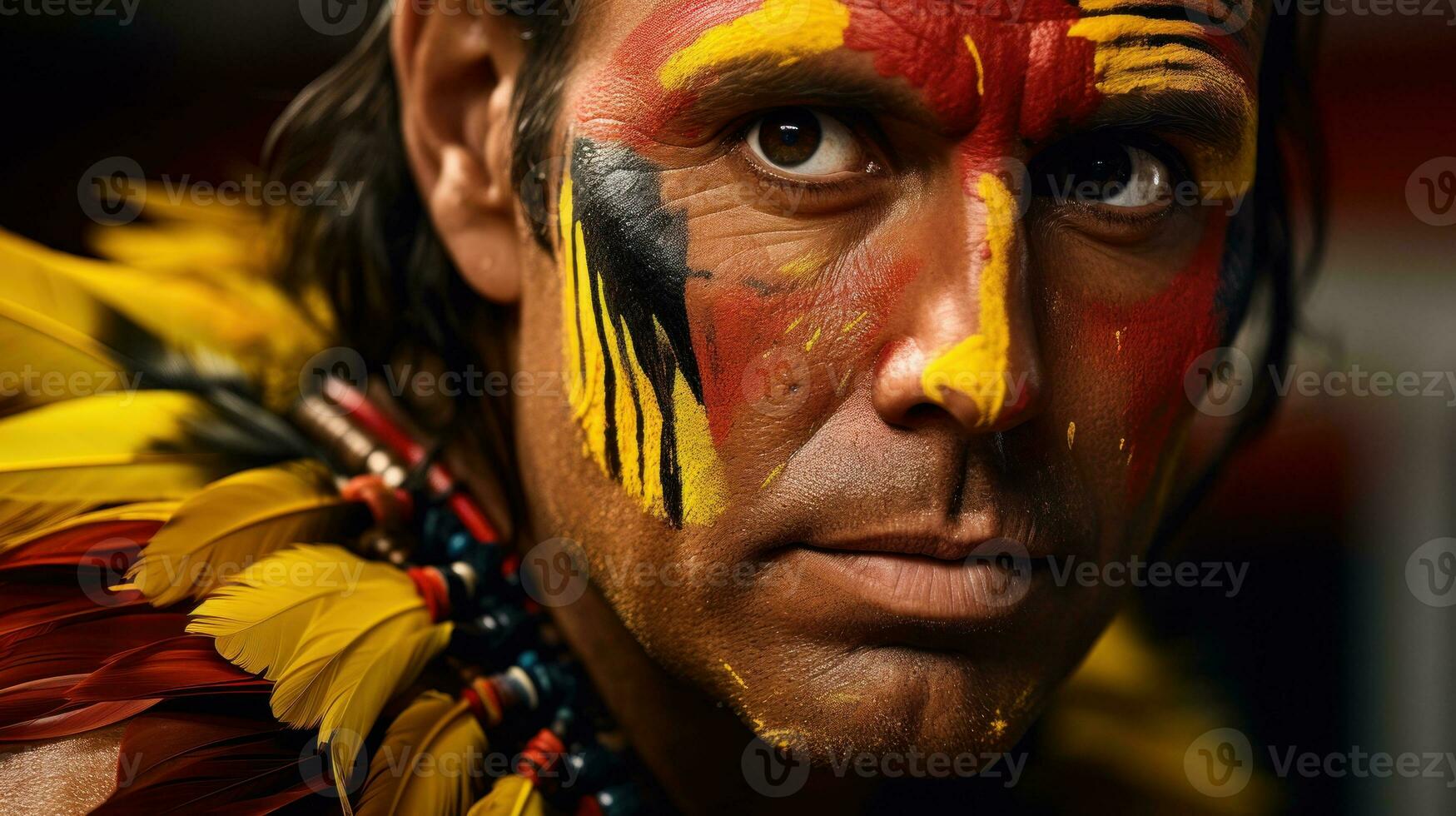 un indígena hombre tiene pintado su rostro. generativo ai foto