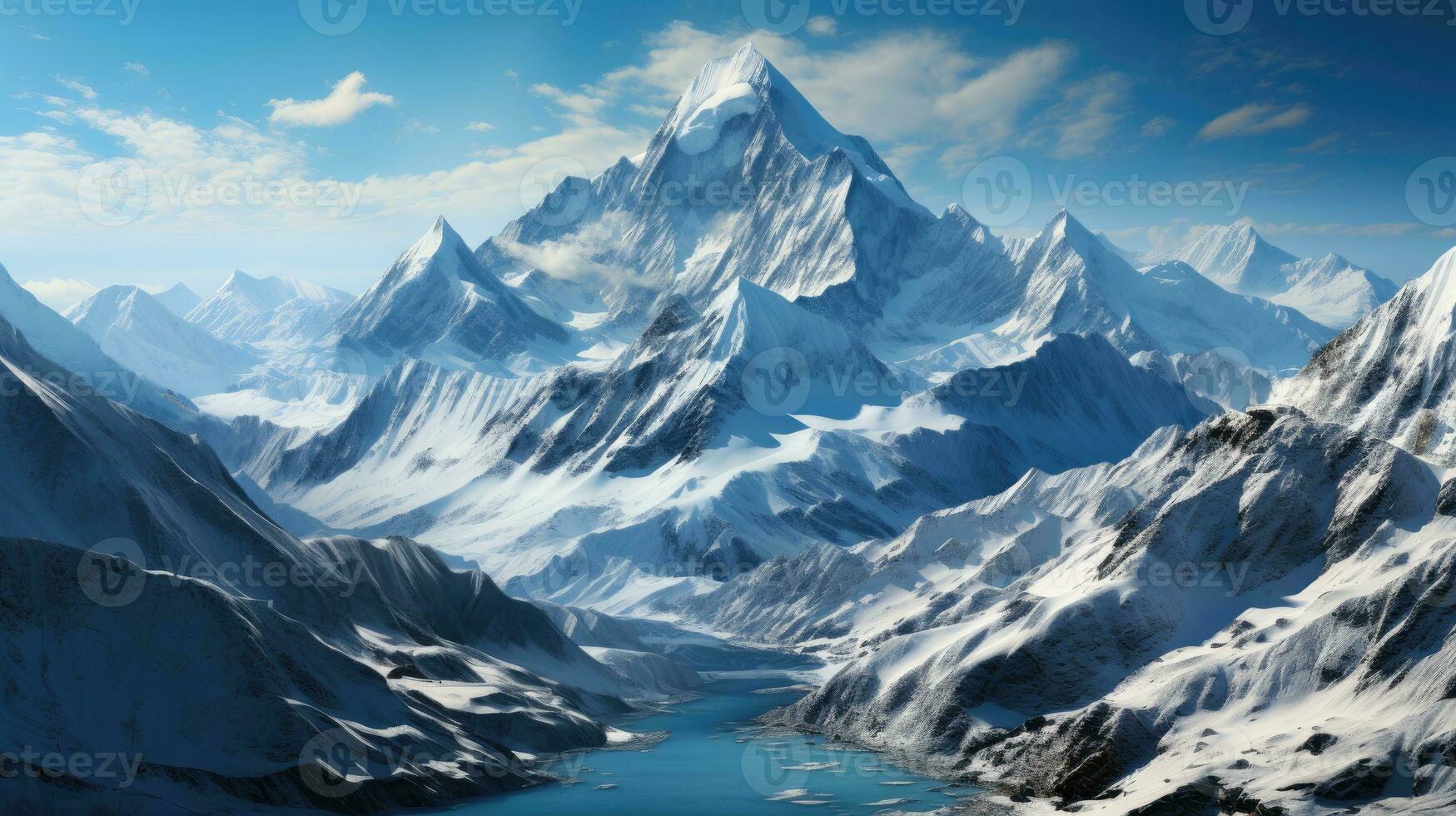 A snow capped mountain range in the Himalayas.. Generative AI photo