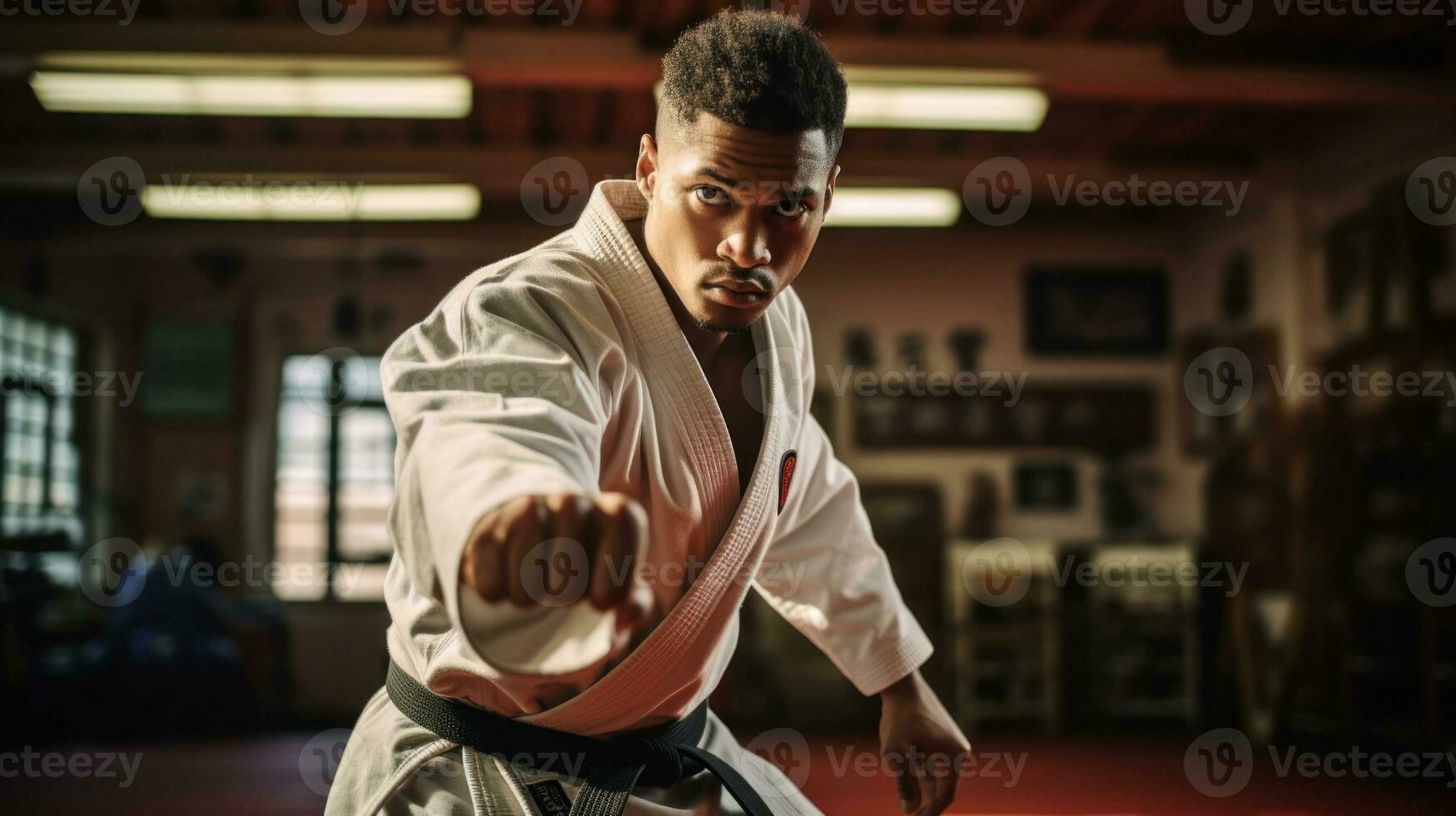 Karate man strikes a pose. Generative AI photo