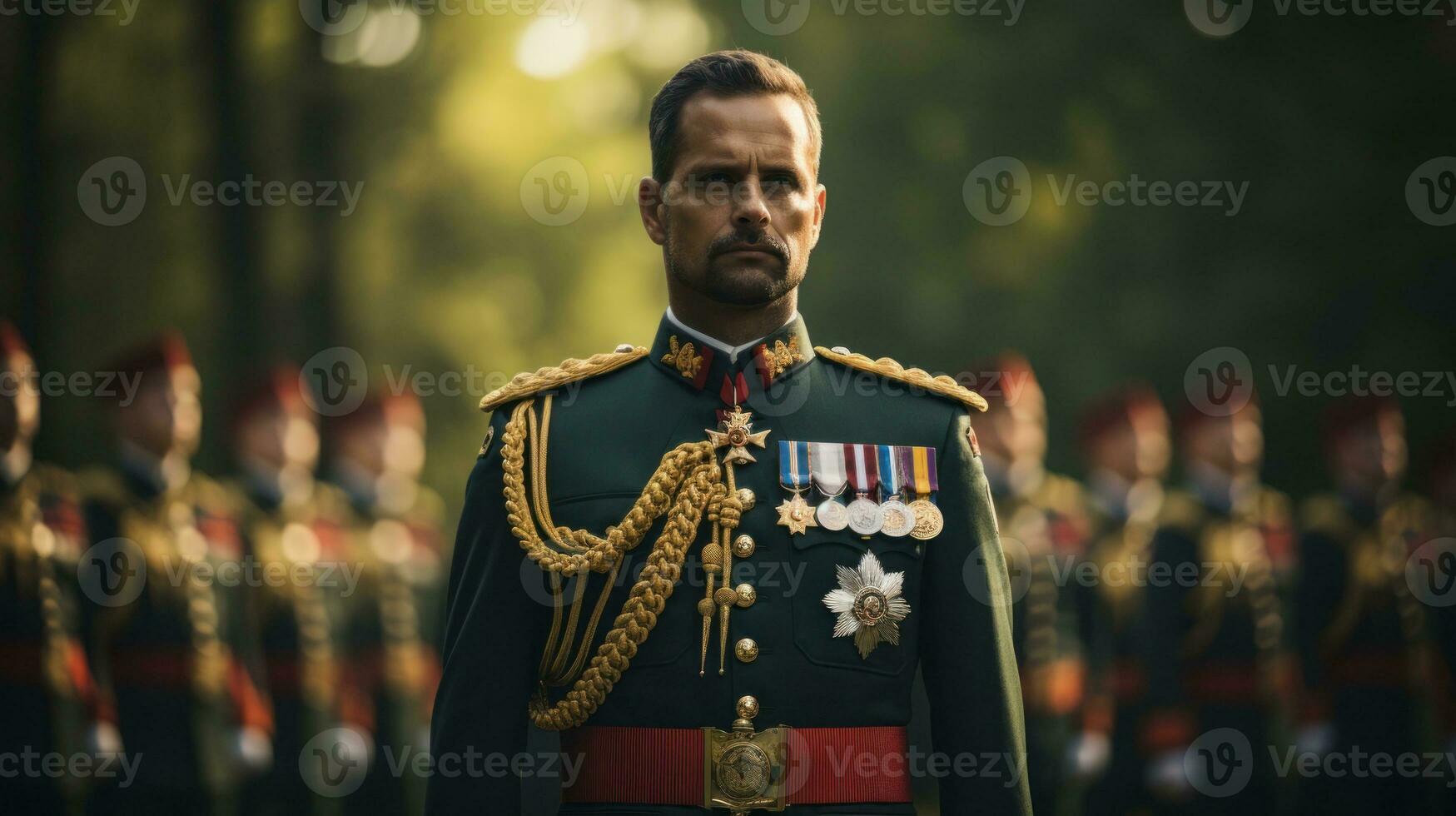 Military officer in a crisp uniform with medals.. Generative AI photo