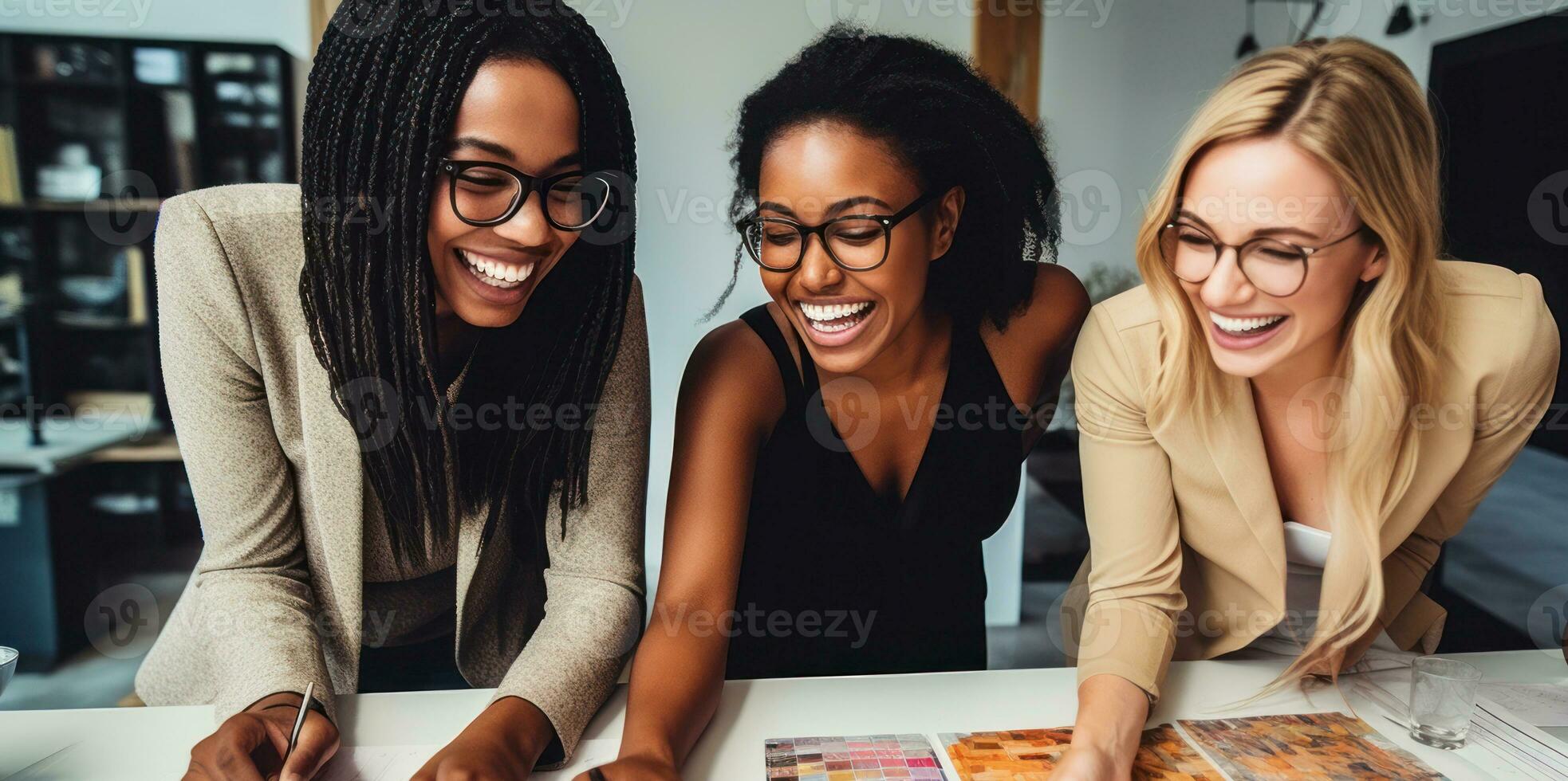 Businesswomen taking notes with Post it. Generative AI photo