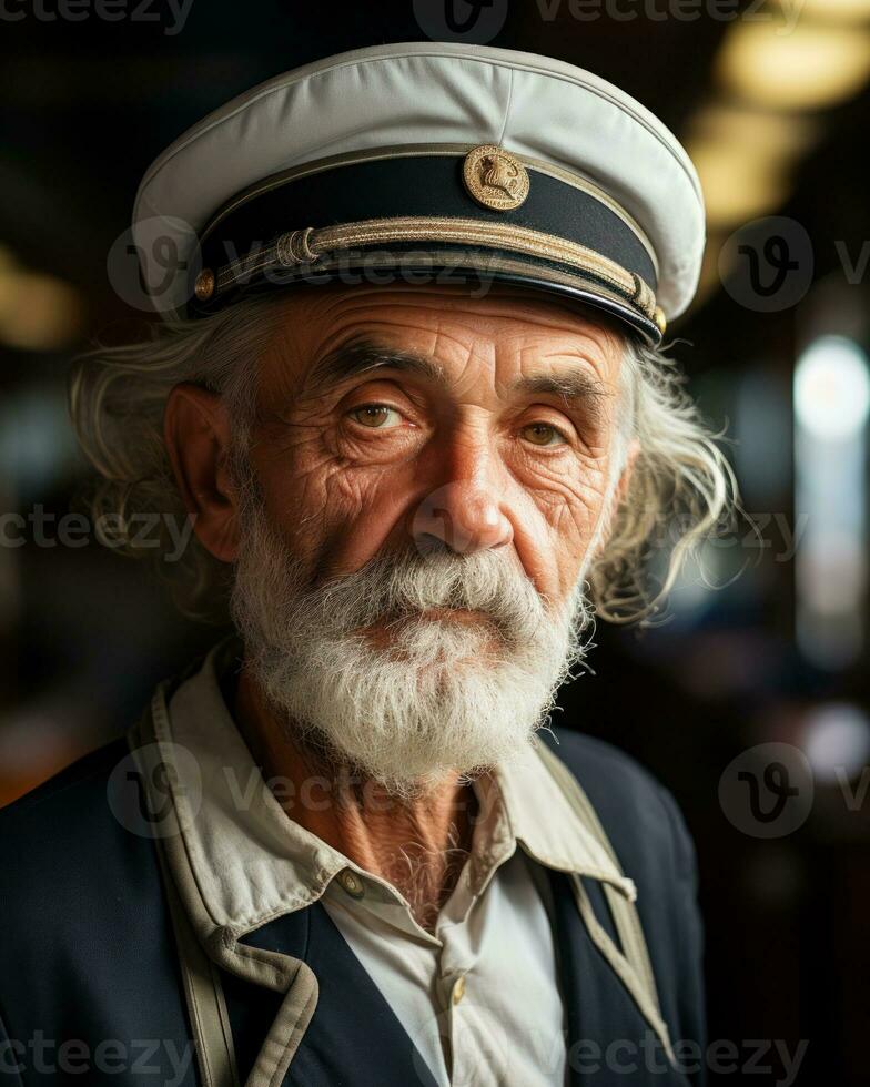 marinero en un camisa con un náutico gorra.. generativo ai foto