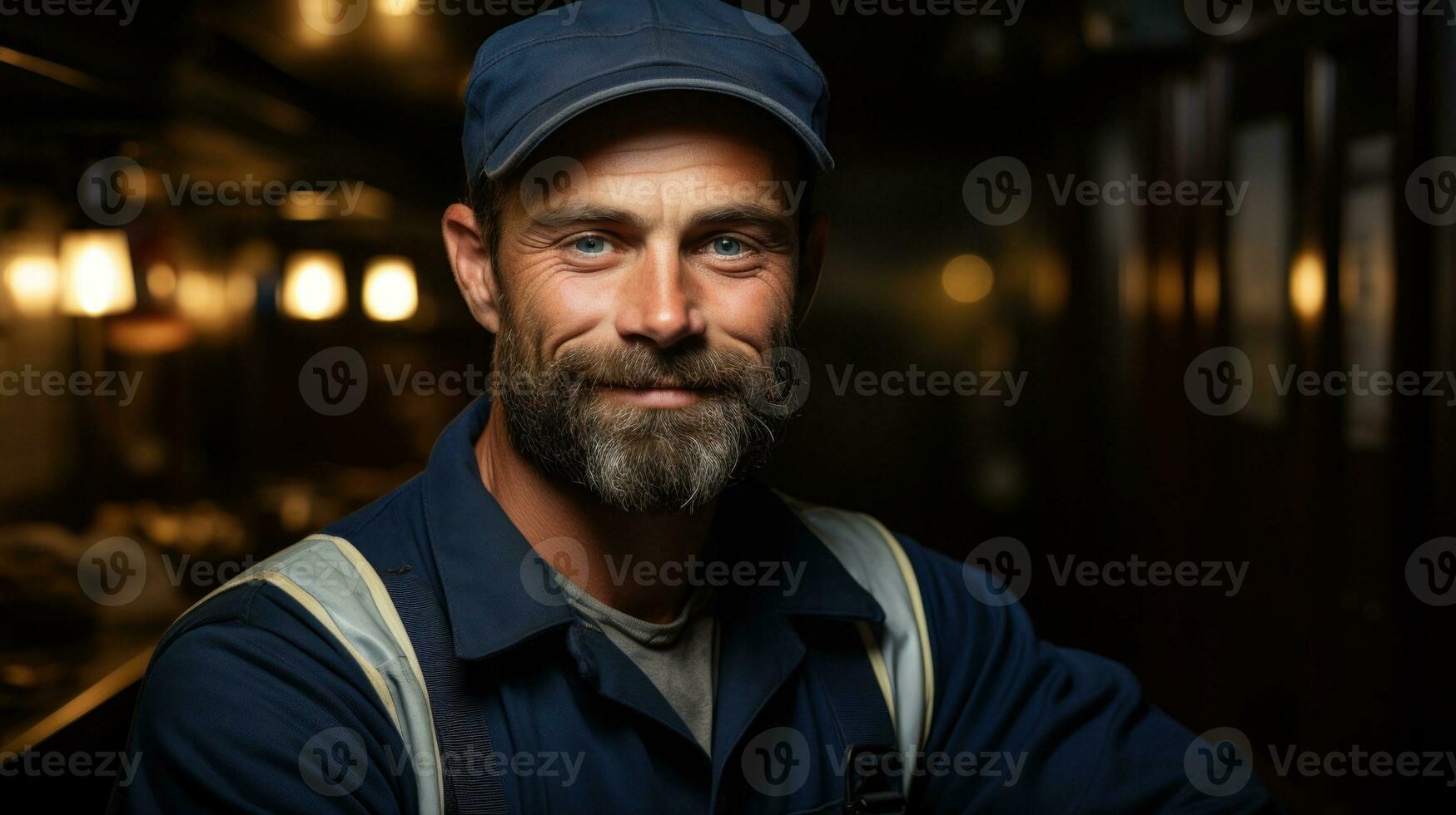 Sailor in a shirt with a nautical cap.. Generative AI photo