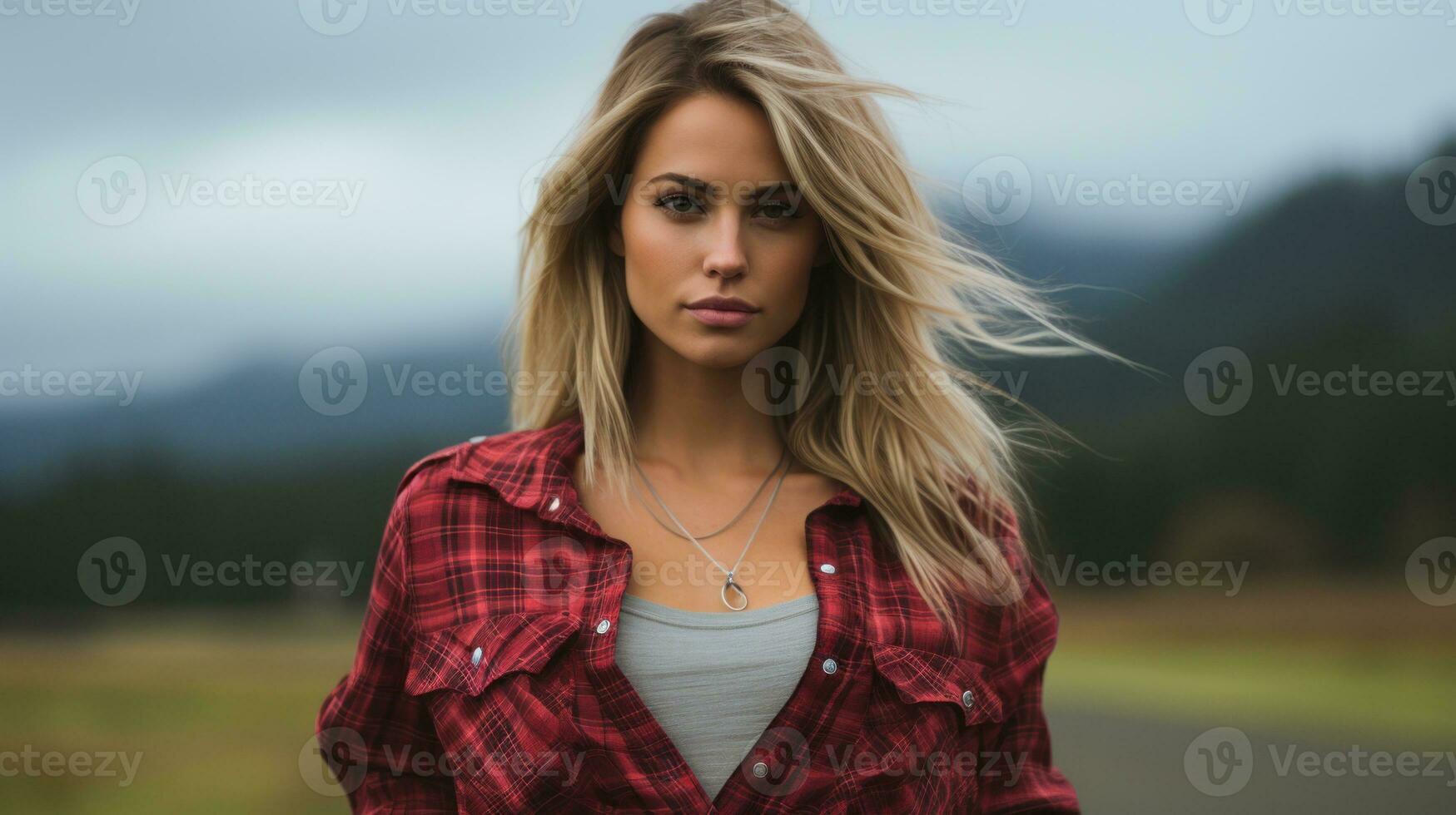 Teenager in a grunge flannel shirt and ripped jeans.. Generative AI photo