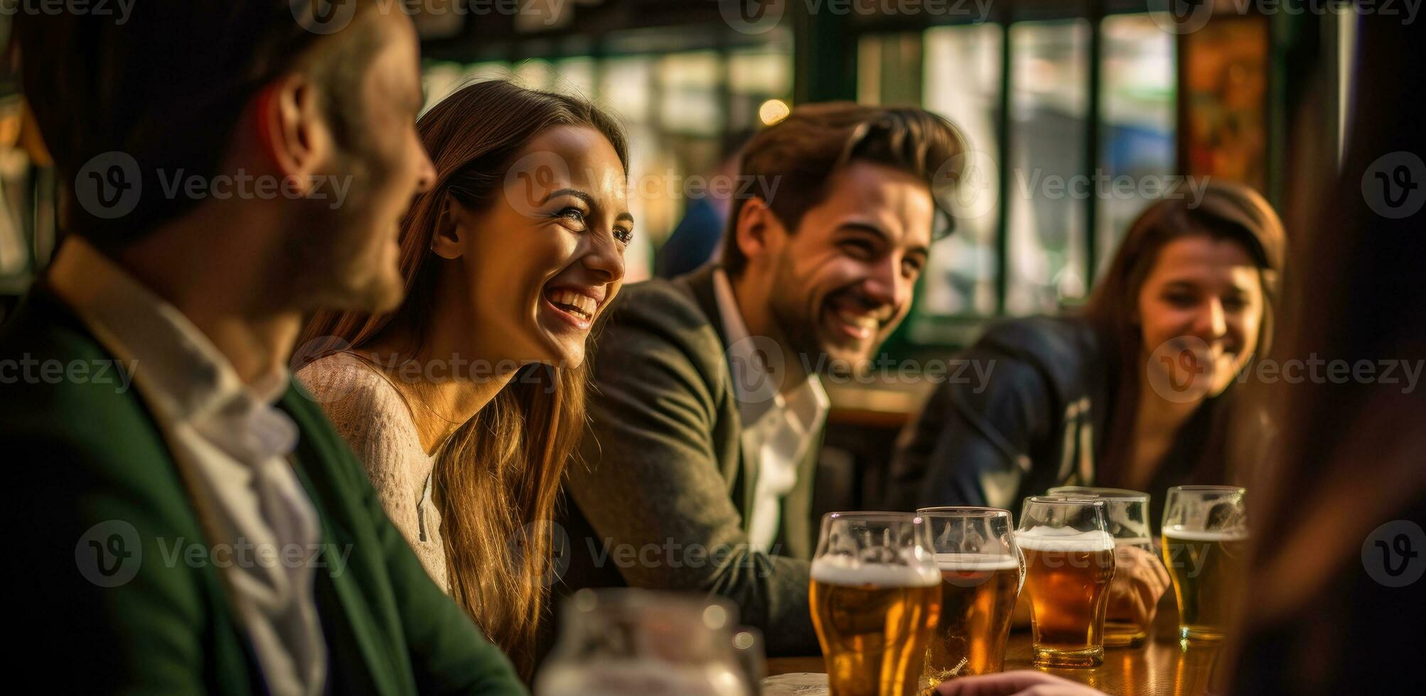 A group of friends drinking beer in a bar. Generative AI photo