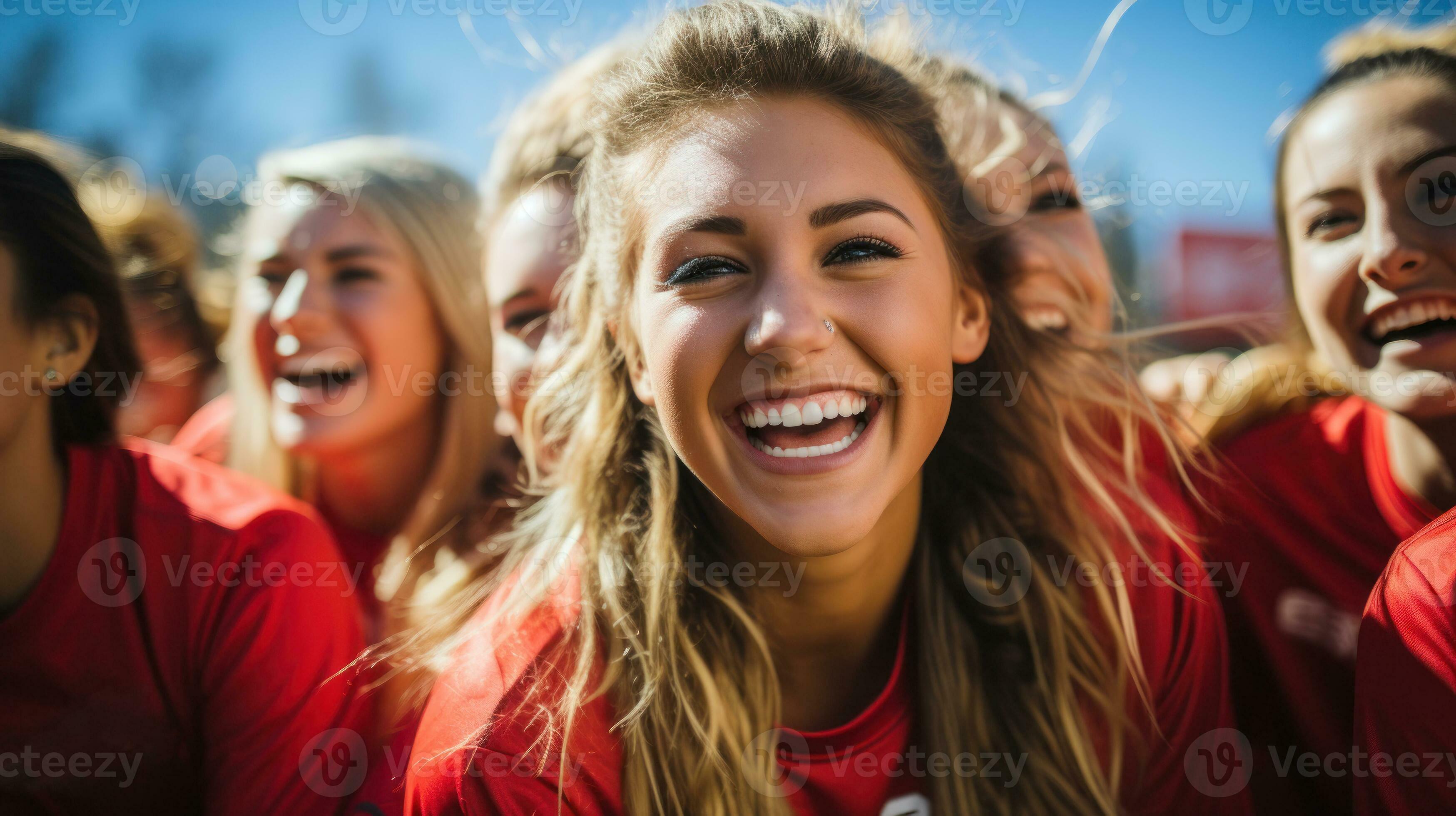 Women's baseball team celebrates victory. Generative AI 30503500 Stock