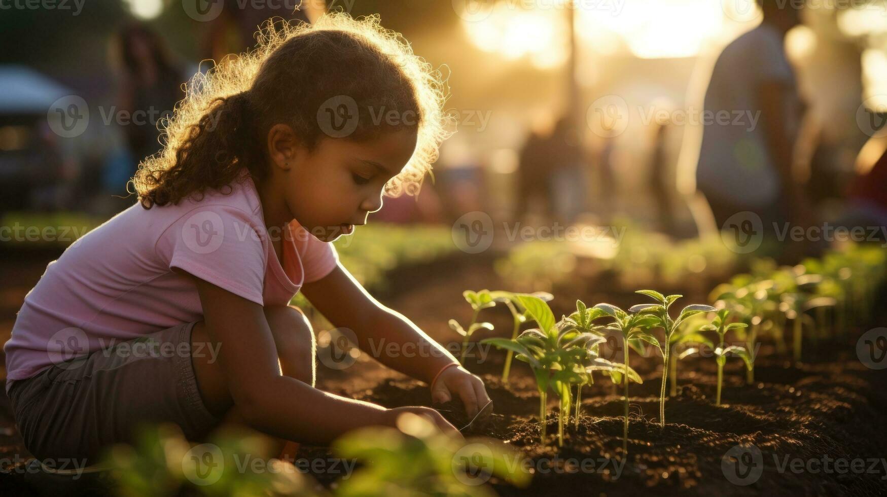 Young activists planting trees in a community garden.. Generative AI photo