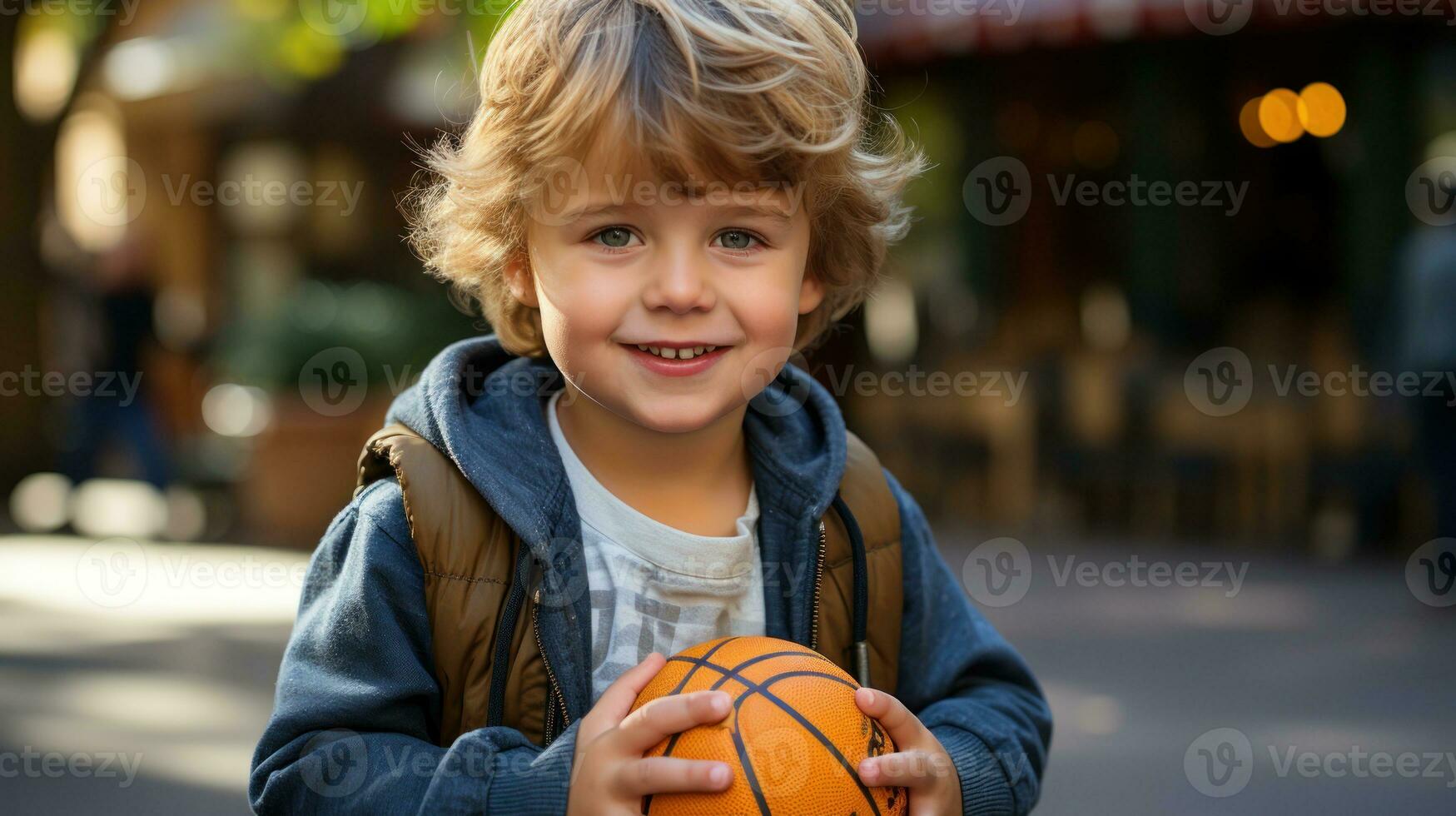 little boy playing basketball. Generative AI photo