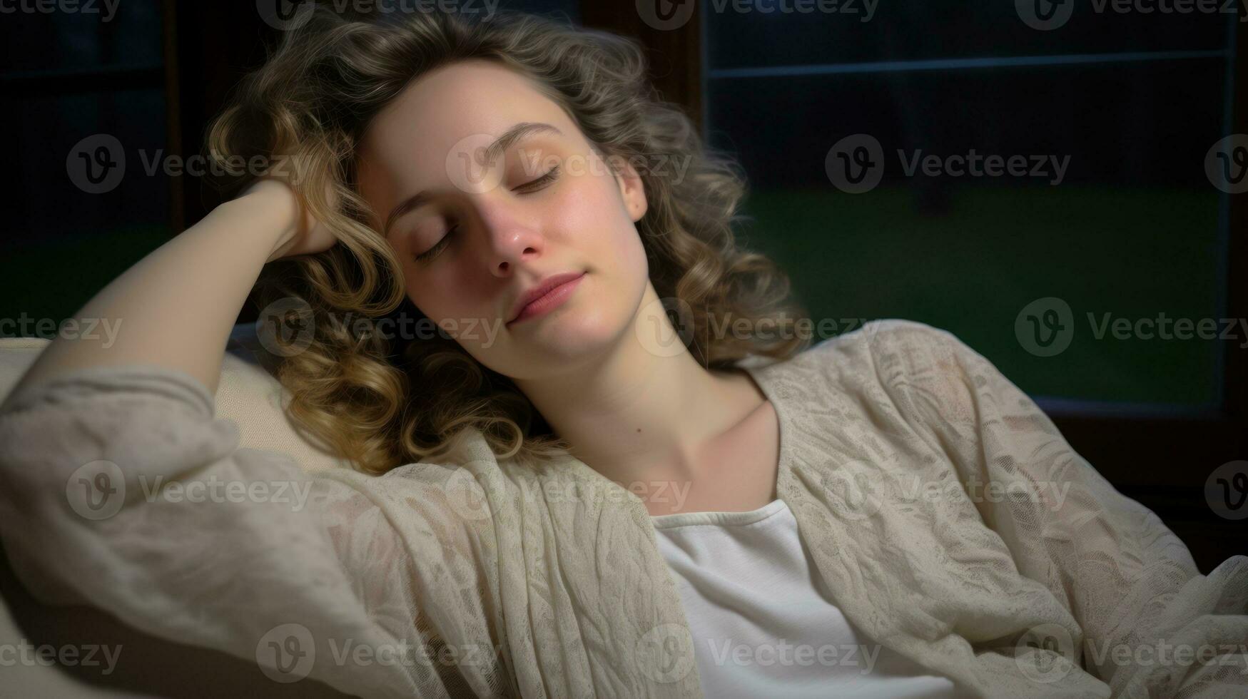 A woman resting in the living room of the house. Generative AI photo