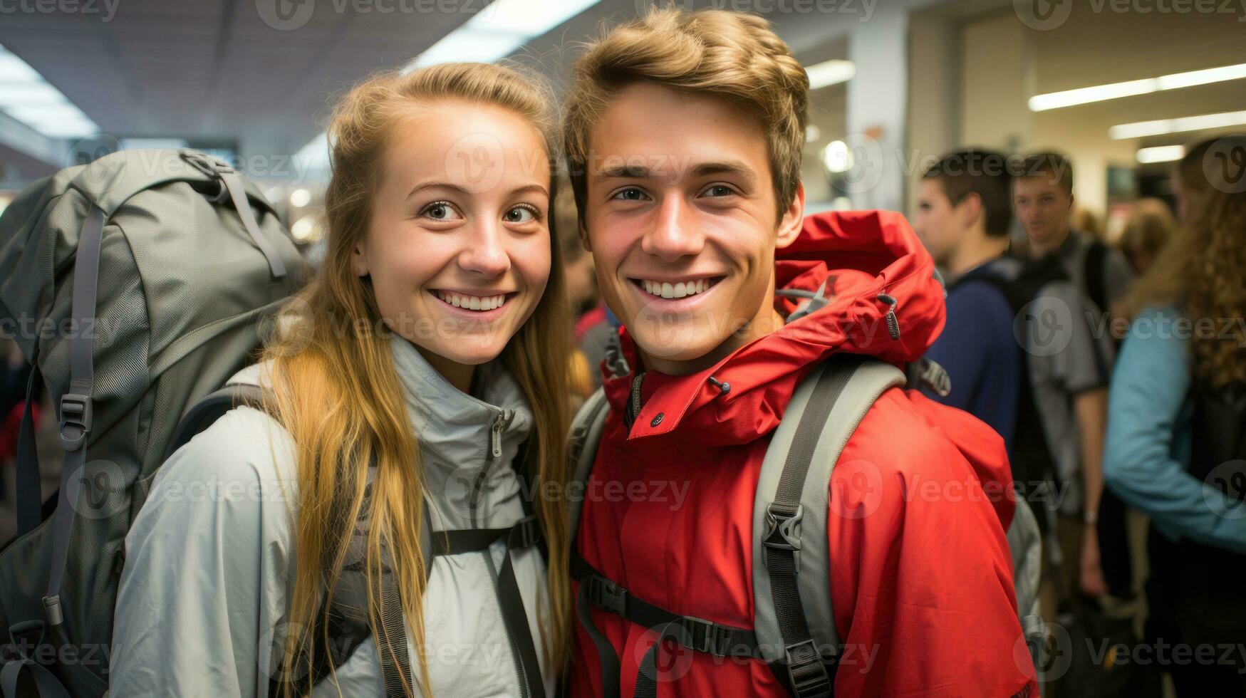 un joven Pareja de viaje juntos. generativo ai foto