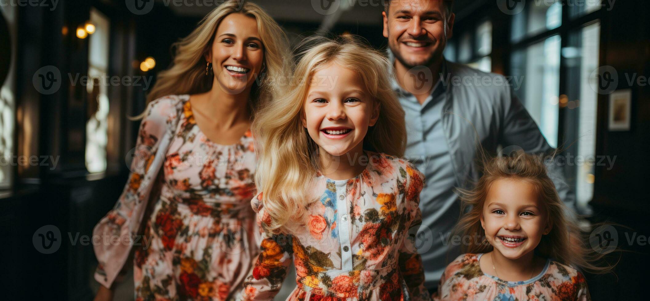 Photo of a family having fun. Generative AI