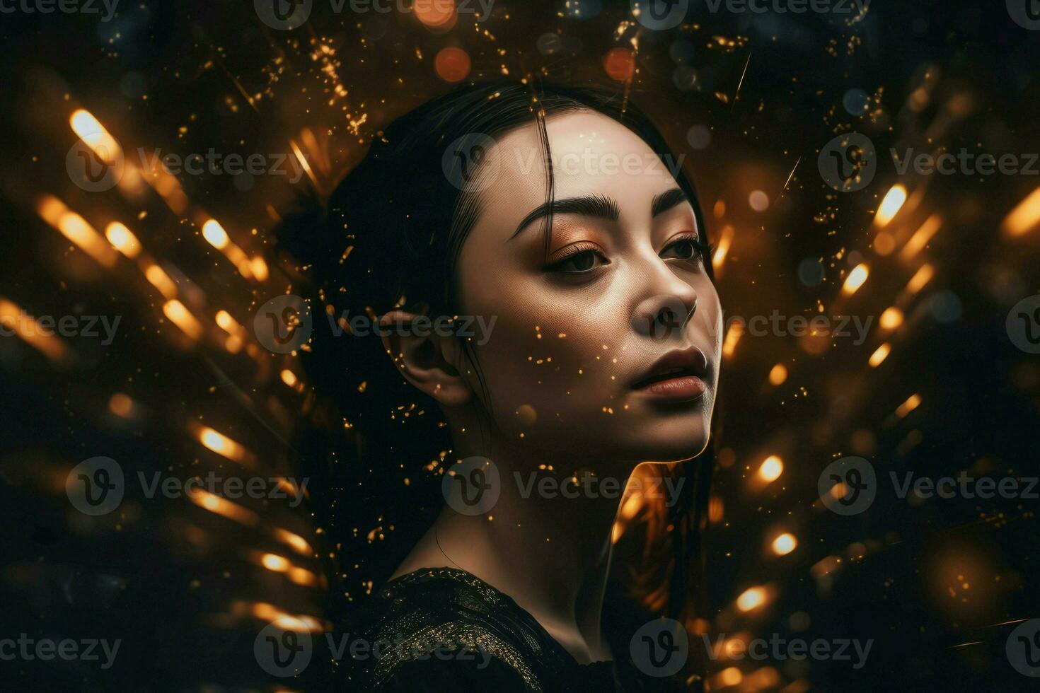 Woman portrait sparkles. Generate Ai photo