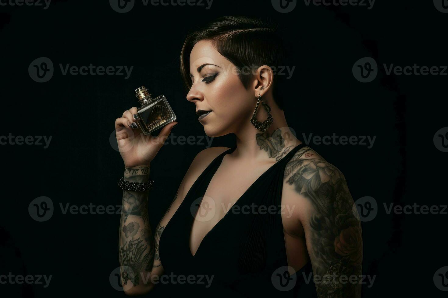 Woman tattoo perfume nature. Generate Ai photo