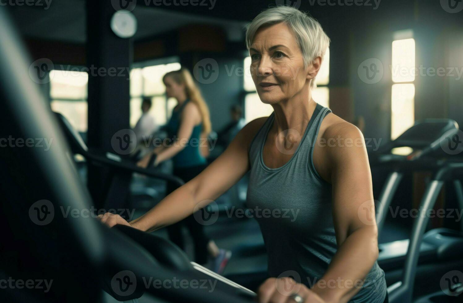 Woman spinning gym. Generate Ai photo
