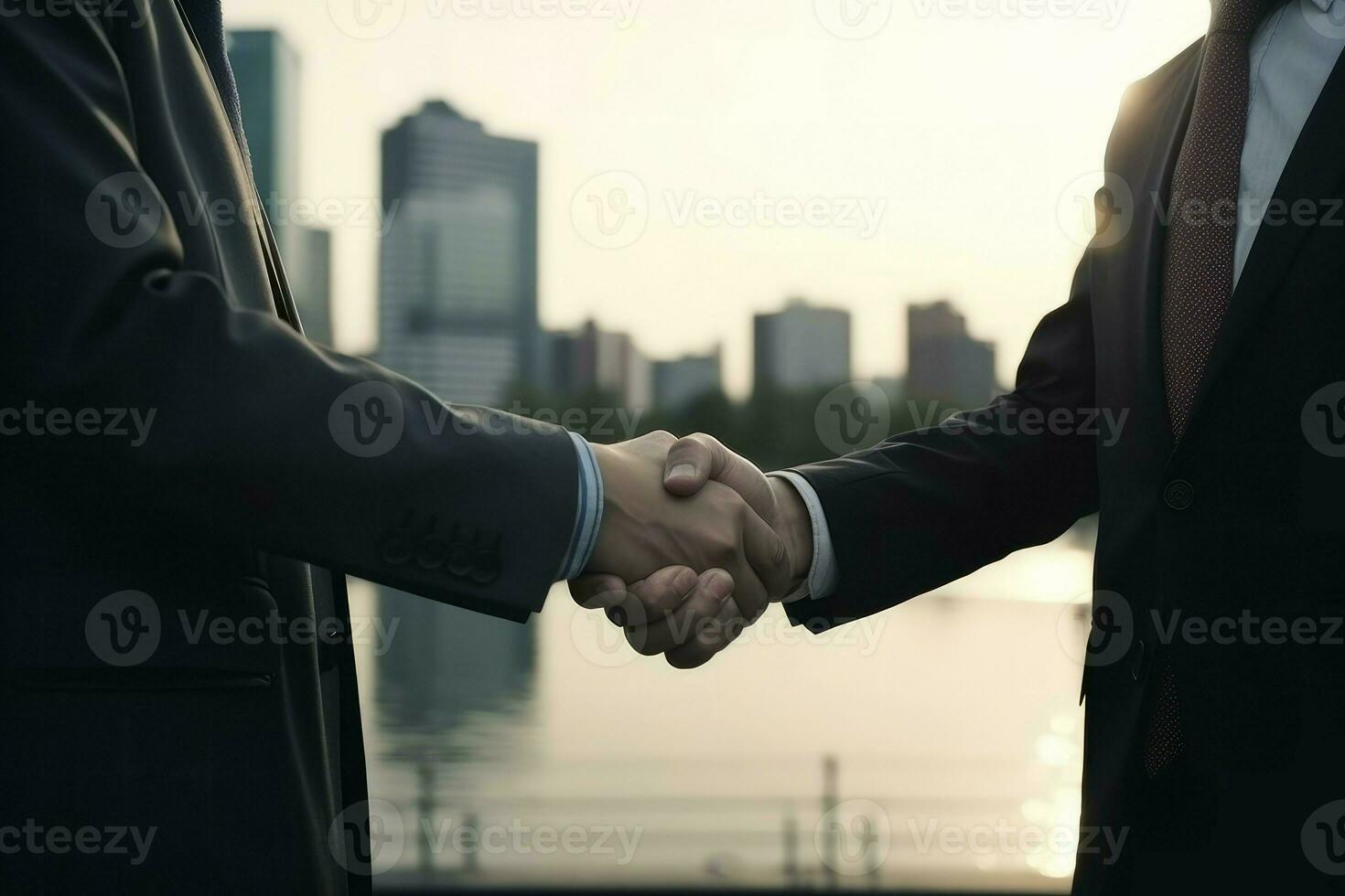 Two businessman handshake. Generate Ai photo