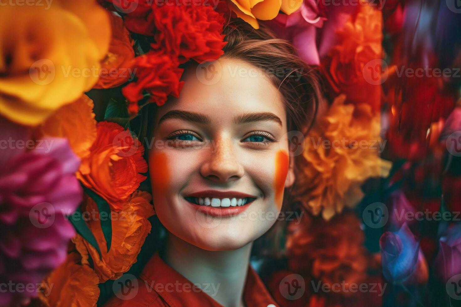 Woman covered flowers. Generate Ai photo