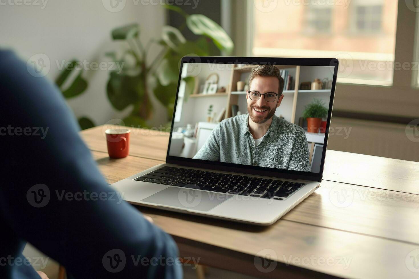 Woman video conference laptop. Generate Ai photo