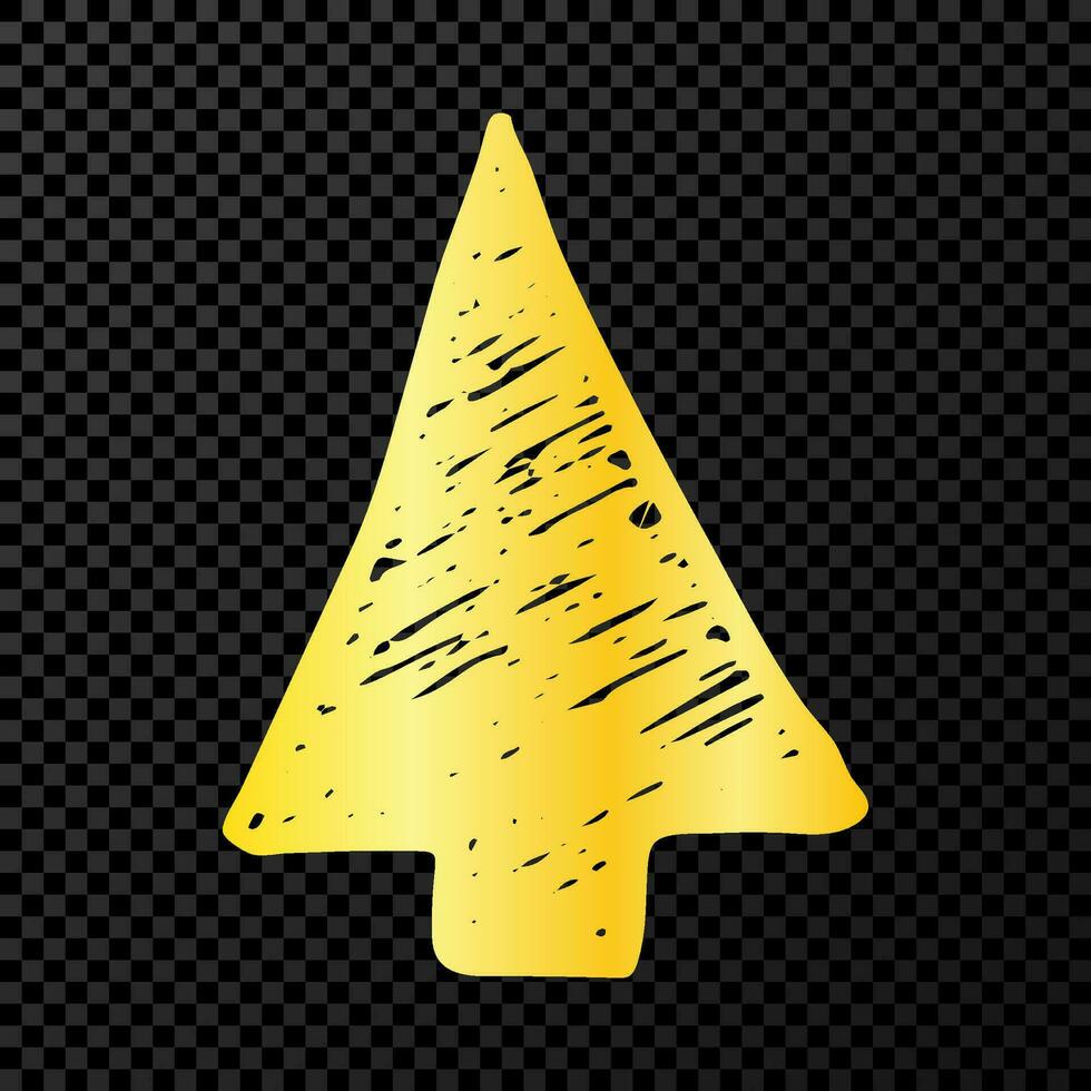 Gold hand drawn arrow. Sketch of gold doodle arrow isolated on dark background. Vector illustration.