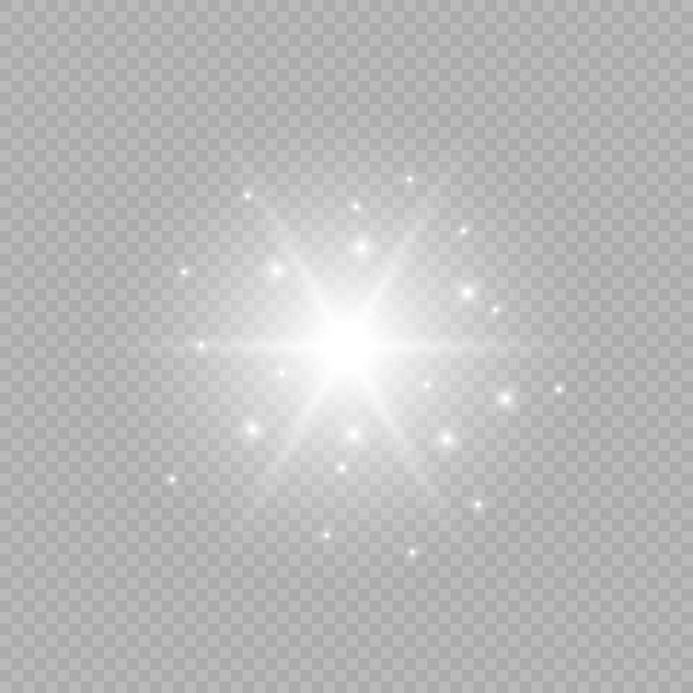 Light effect of lens flares. White glowing lights starburst effects with sparkles on a grey background. Vector illustration