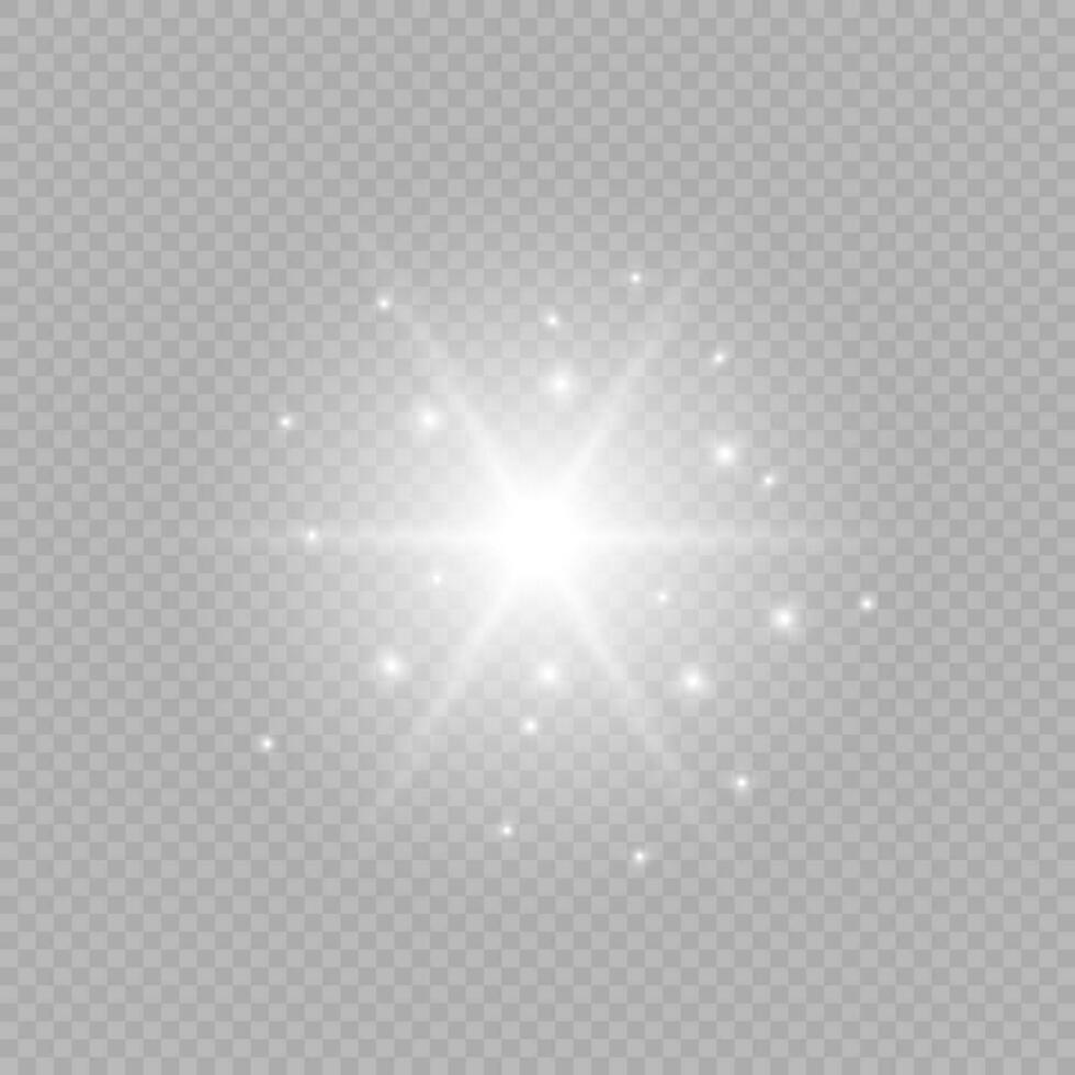 Light effect of lens flares. White glowing lights starburst effects with sparkles on a grey background. Vector illustration