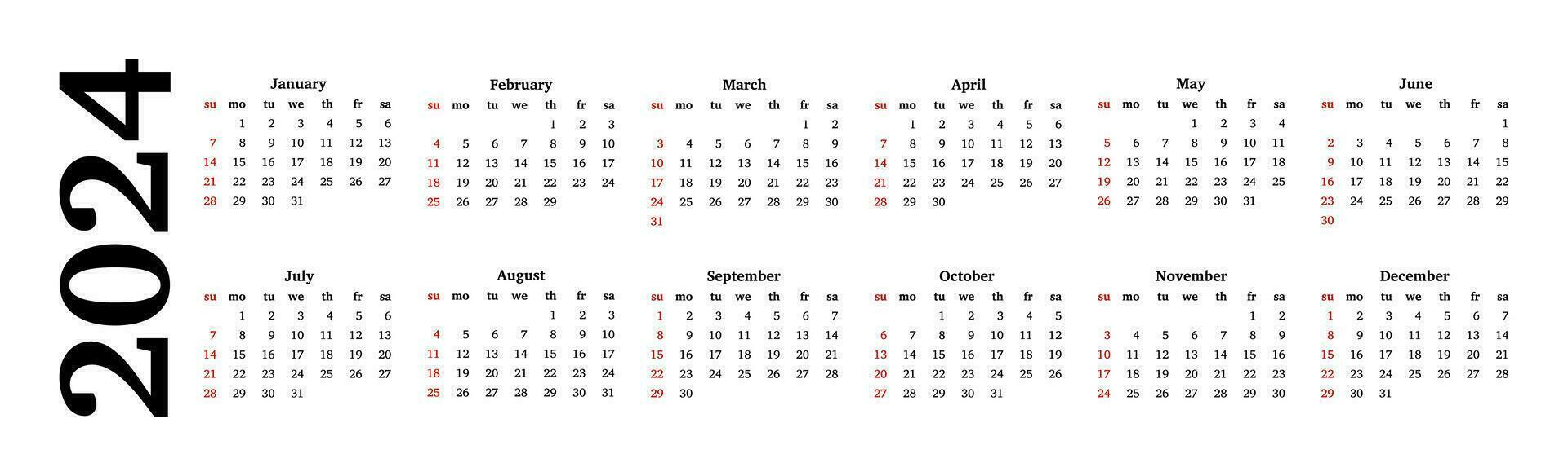 Calendar for 2024 isolated on a white background vector