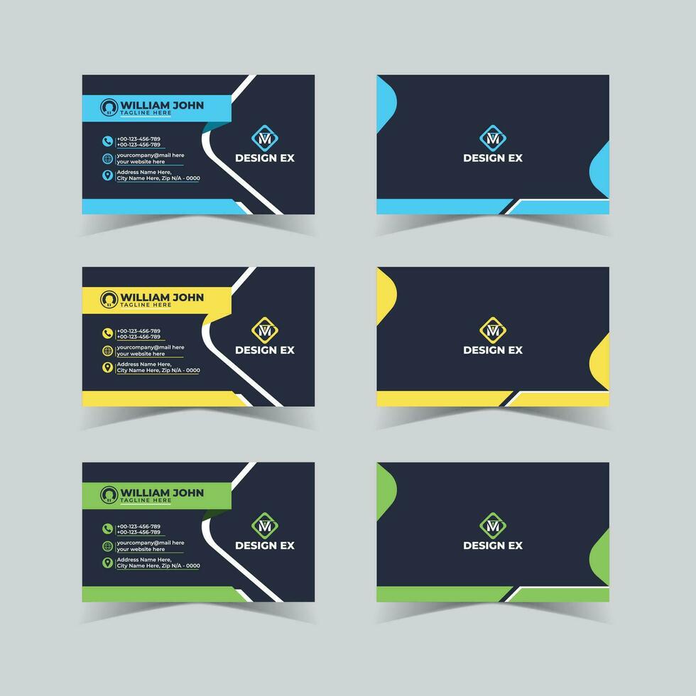 Creative New and unique Business Card. Business card template. Creative Business card Template With Gray, Blue, Green, Yellow Color template. Modern and Simple business card. vector