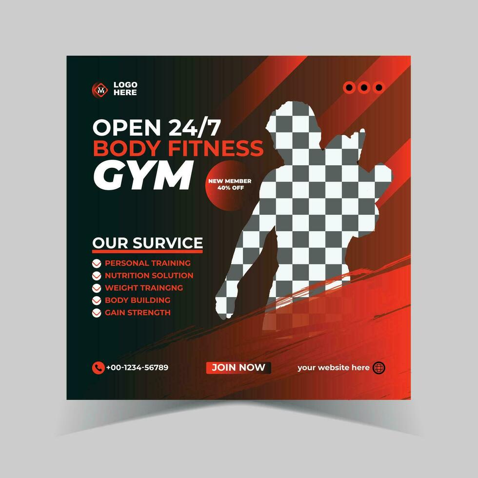 Fitness Gym Social Media Post Design New and Unique Design Template. Gym, Offer, Fitness, Workout, and Sports. Social Media Post Banner. Social Media Promotional Design Template vector