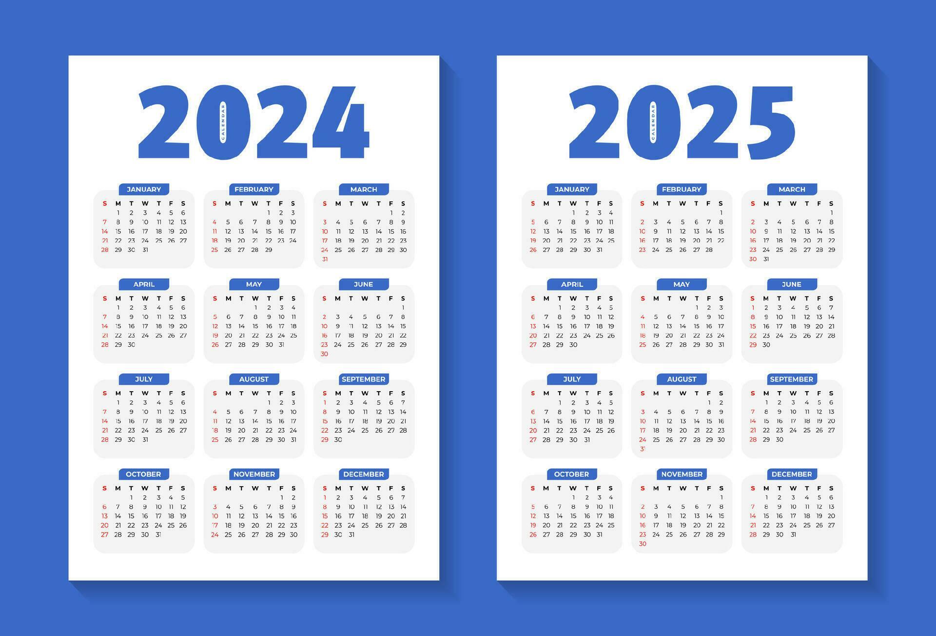 2025 and 2025 editable calendar template 30504718 Vector Art at Vecteezy