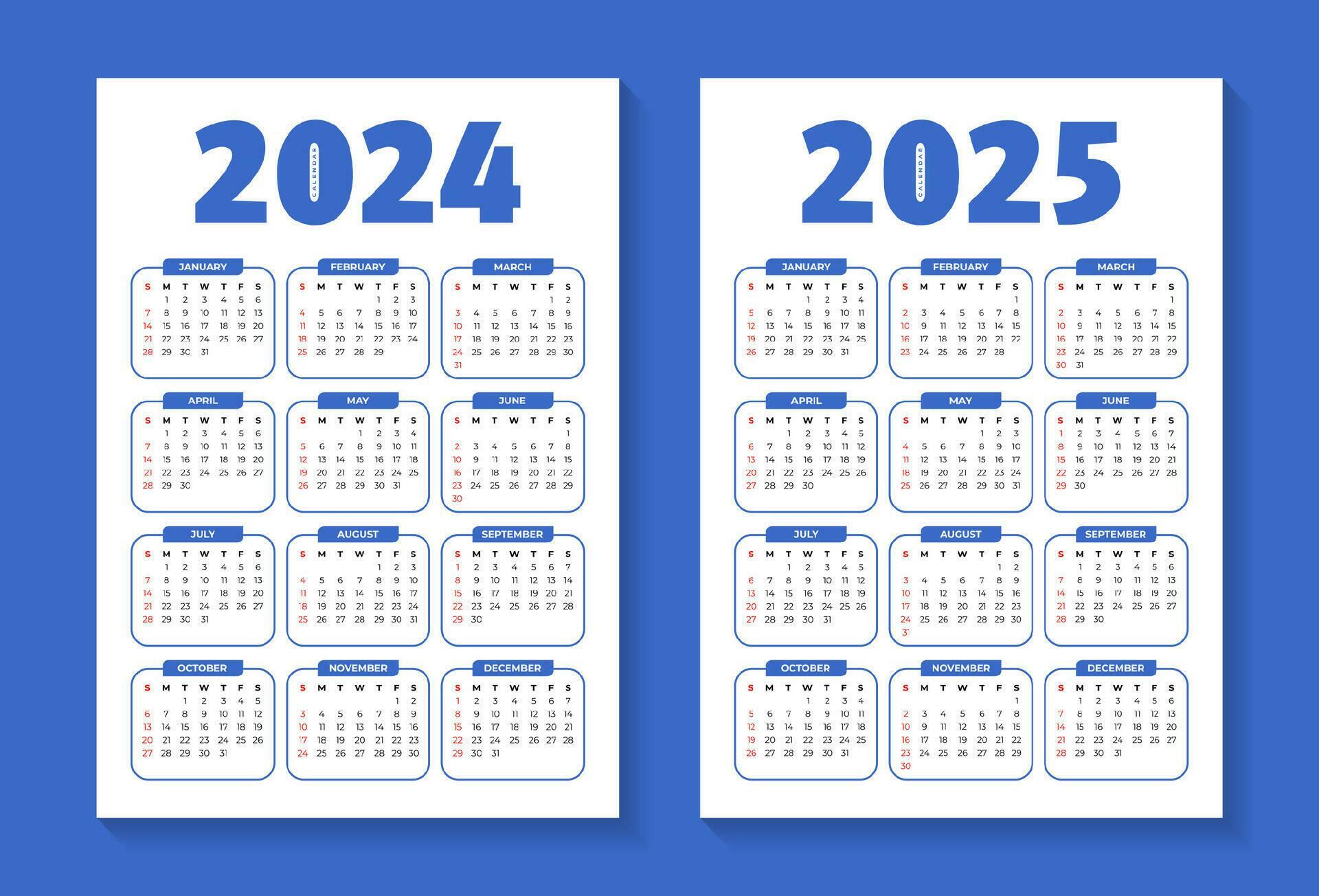 2024 and 2025 editable calendar template 30504726 Vector Art at Vecteezy
