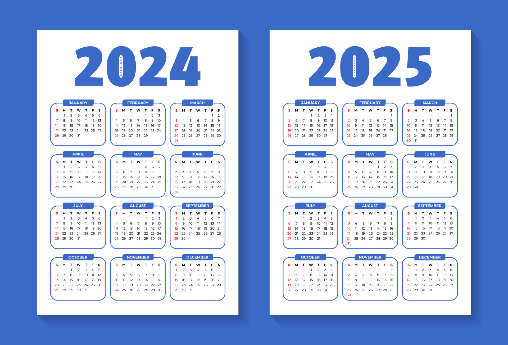 2024 and 2025 editable calendar template 30504726 Vector Art at Vecteezy