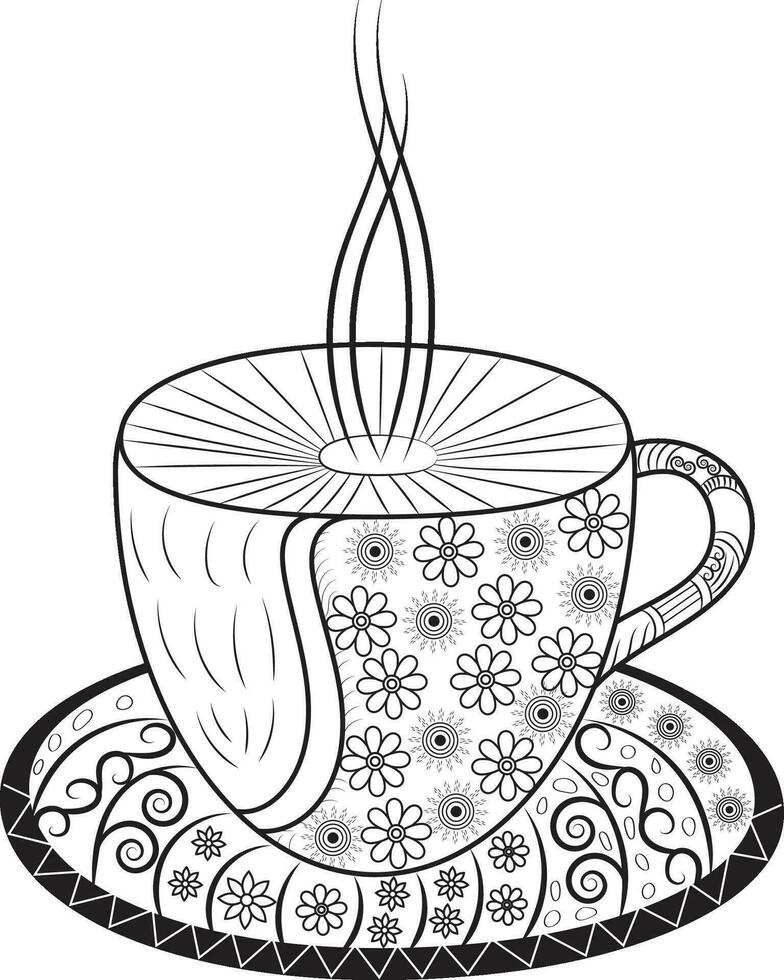 Adult Tea Cup Coloring Page vector