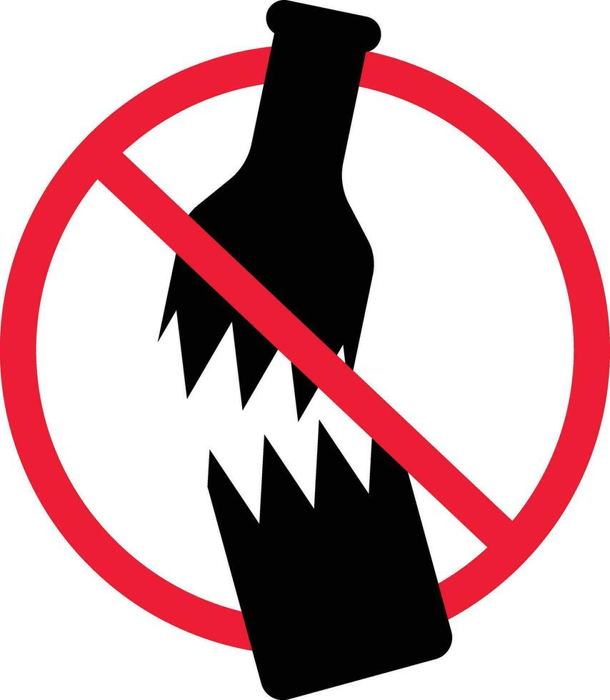 No Breaking Glass, Bottle Prohibition Icon Sign vector