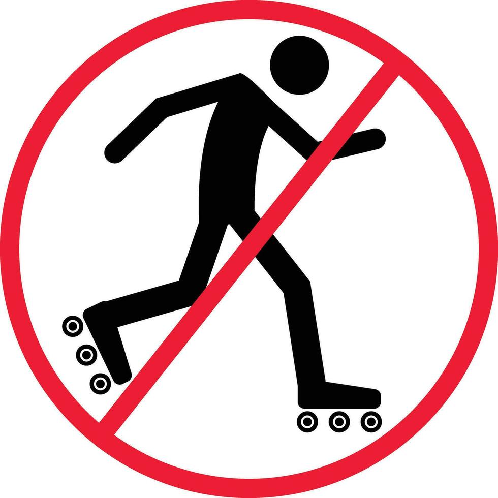 No Roller Skating Prohibition Icon Sign vector