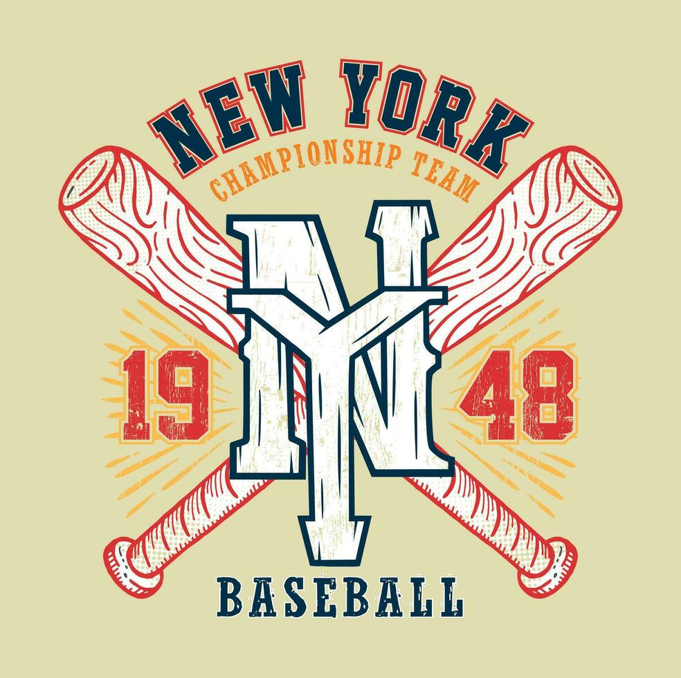 Vector illustration of emblem in college style. Stylized art with reference to baseball and the city of New York.