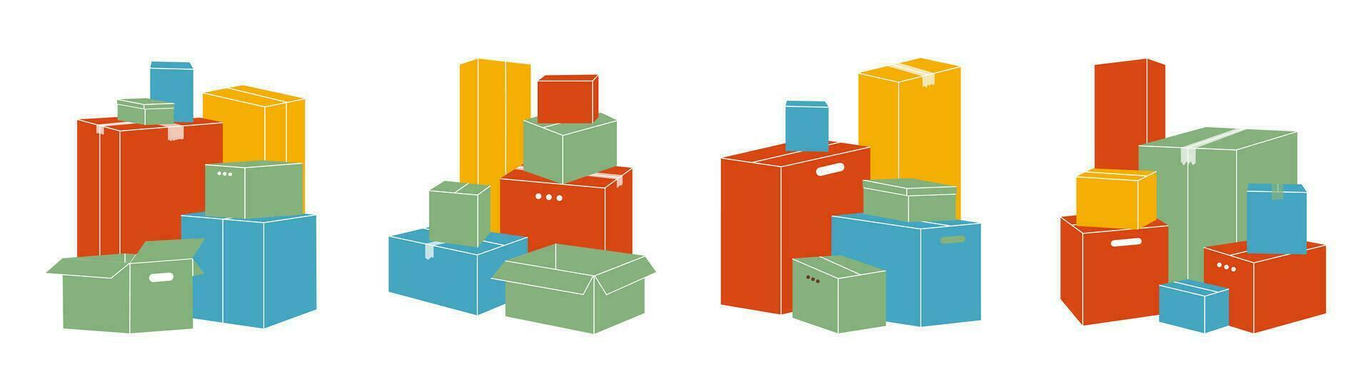 Set of isolated cardboard boxes for moving. vector