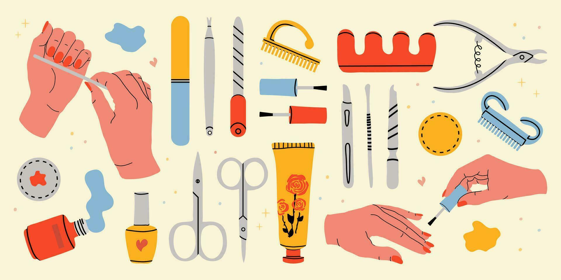A large set of manicure tools. vector