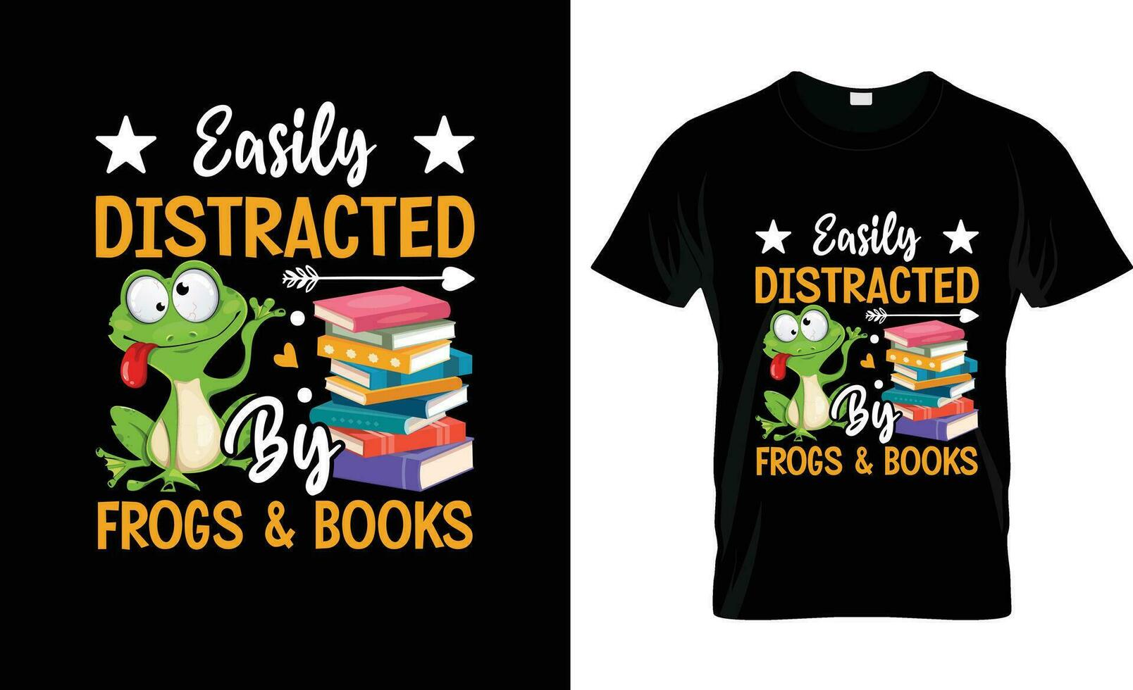 Eaily Distracted By  Frogs  Books colorful Graphic T-Shirt, t-shirt print mockup vector
