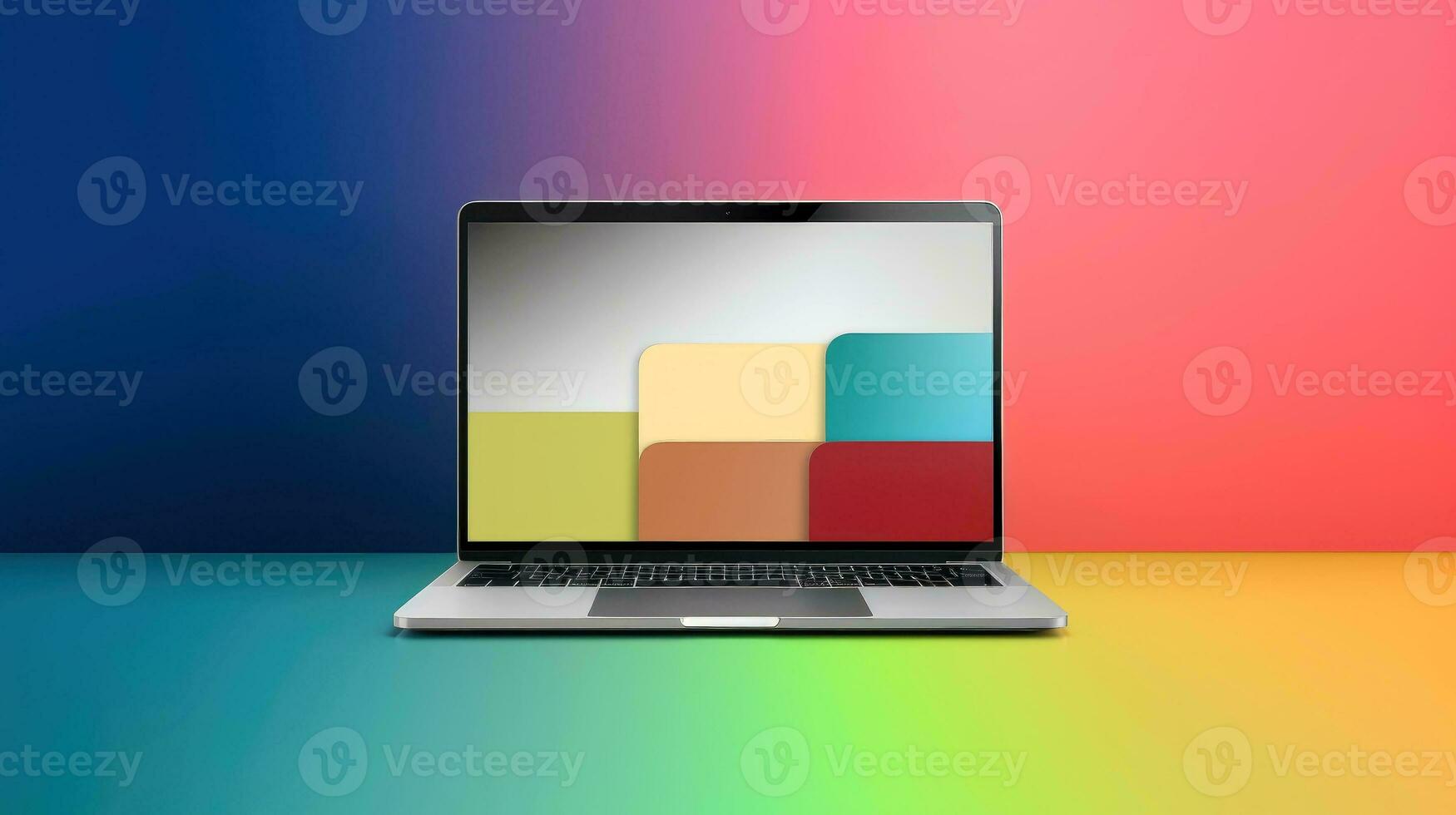 Mockup of beautiful laptop with multicolor background, Generative AI illustration photo