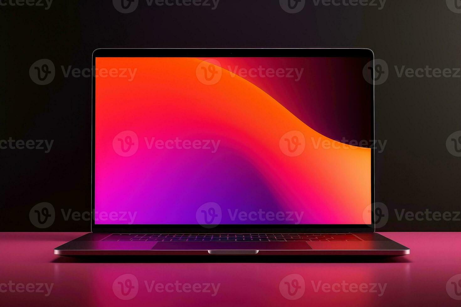 Mockup of beautiful laptop with multicolor background, Generative AI illustration photo