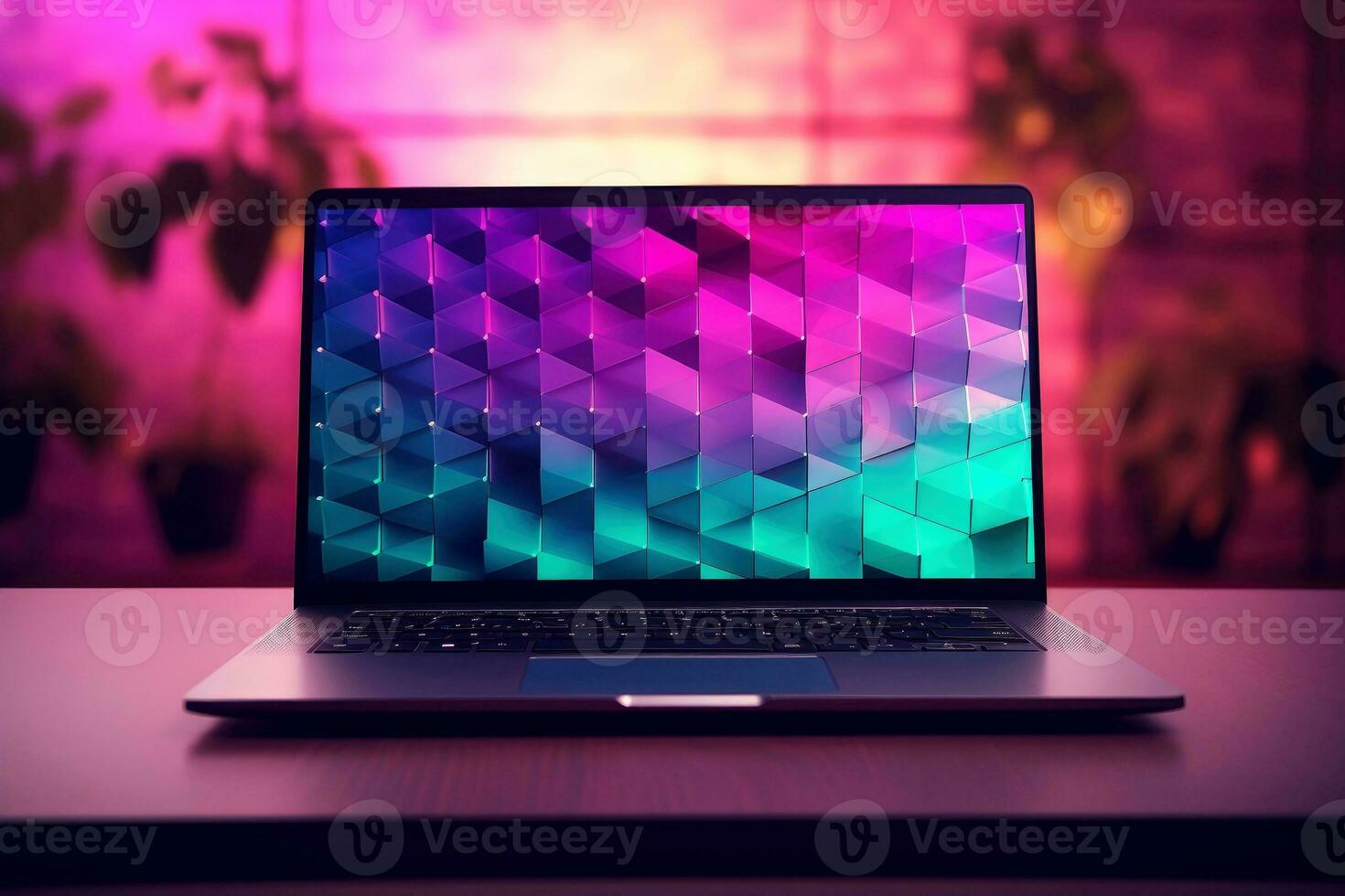 Mockup of beautiful laptop with multicolor background, Generative AI illustration photo