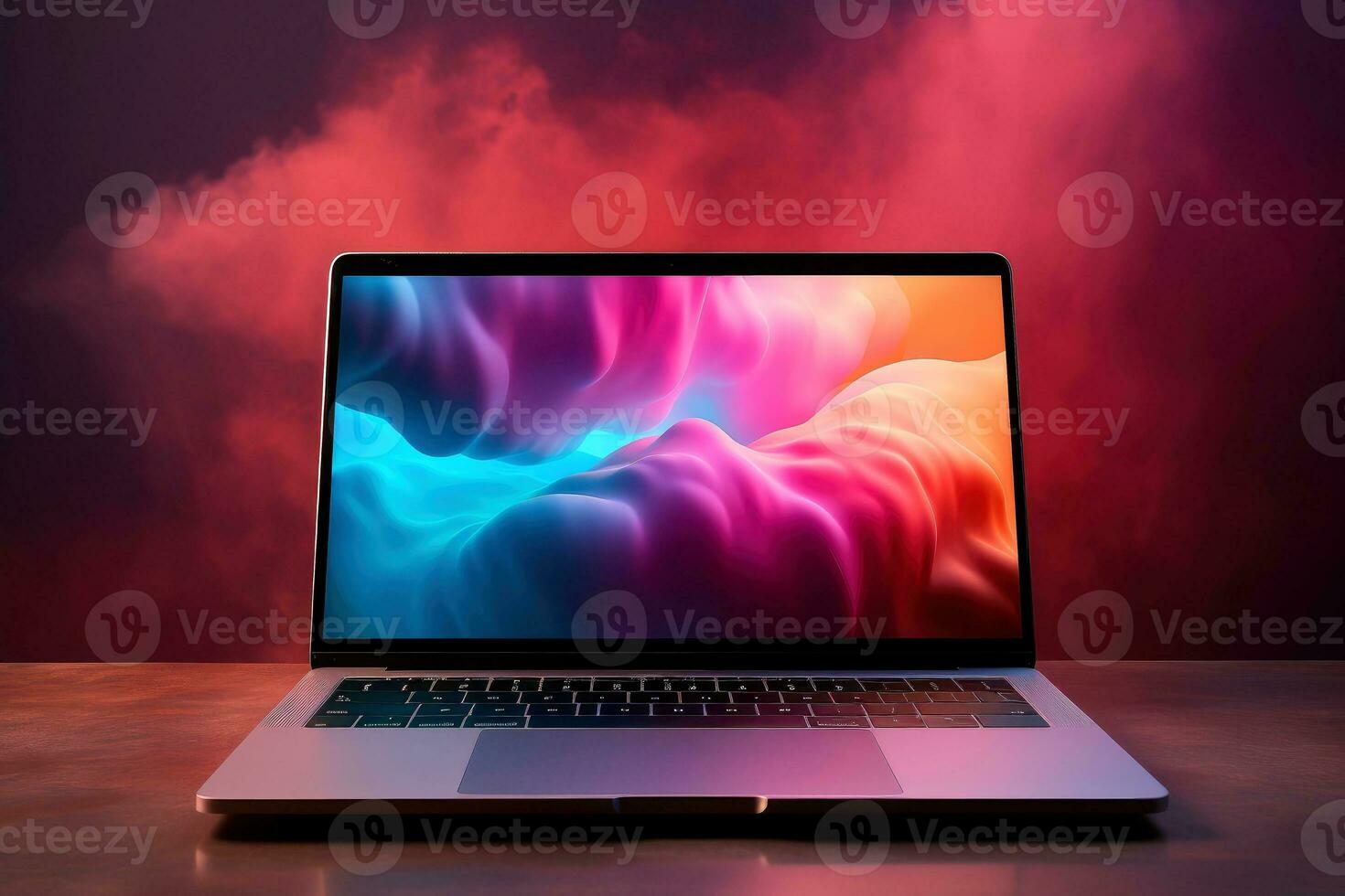 Mockup of beautiful laptop with multicolor background, Generative AI illustration photo