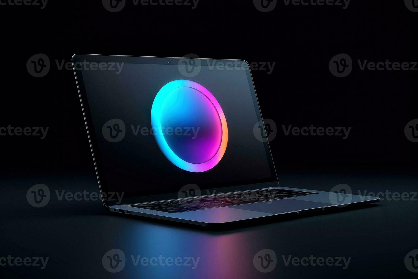 Mockup of beautiful laptop with multicolor background, Generative AI illustration photo