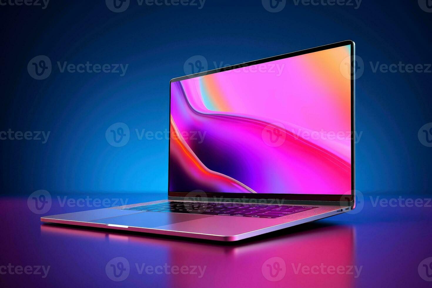 Mockup of beautiful laptop with multicolor background, Generative AI illustration photo
