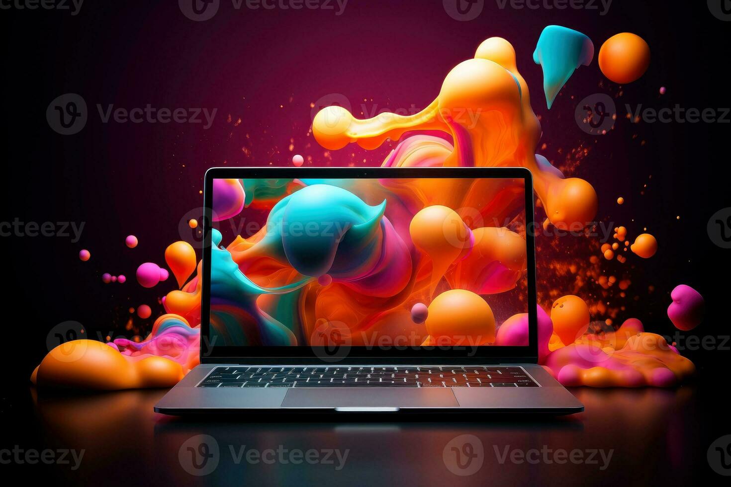 Mockup of beautiful laptop with multicolor background, Generative AI illustration photo