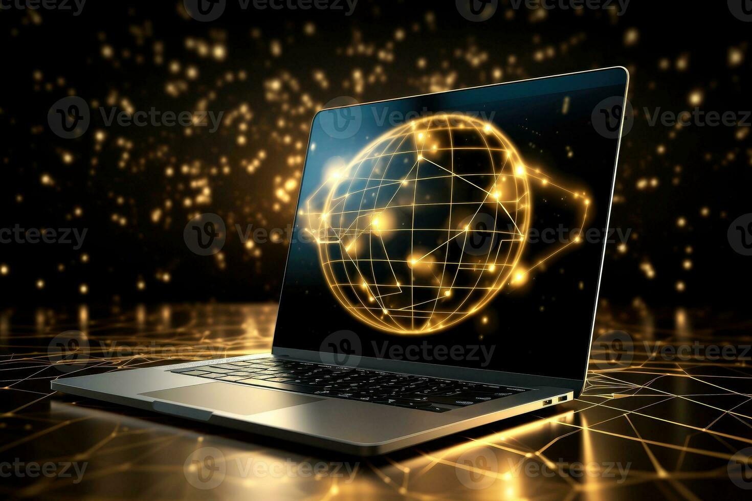 Mockup of beautiful laptop with multicolor background, Generative AI illustration photo
