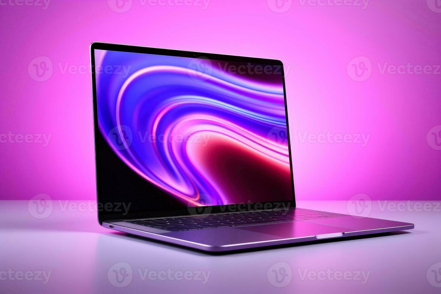 Mockup of beautiful laptop with multicolor background, Generative AI illustration photo