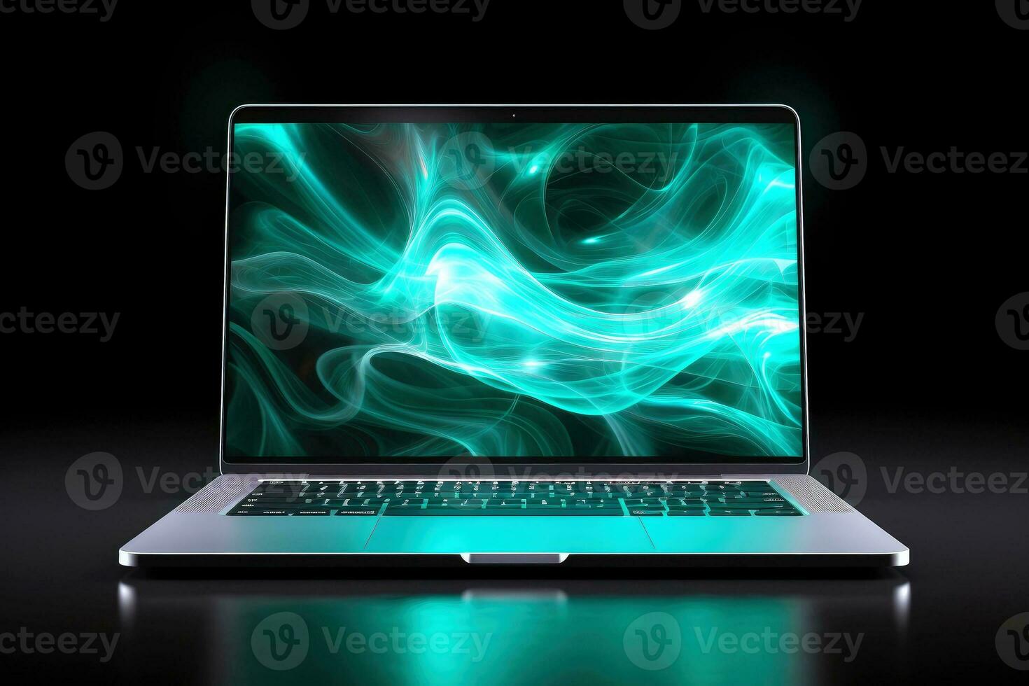 Mockup of beautiful laptop with multicolor background, Generative AI illustration photo