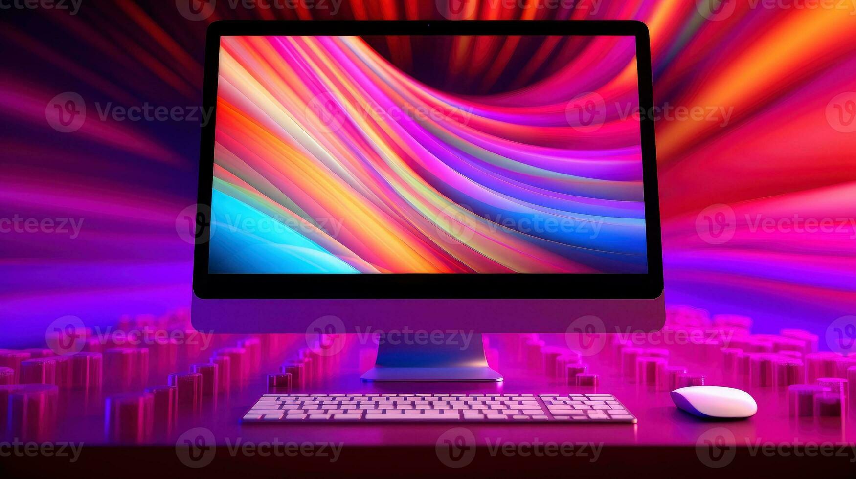 Mockup of beautiful laptop with multicolor background, Generative AI illustration photo