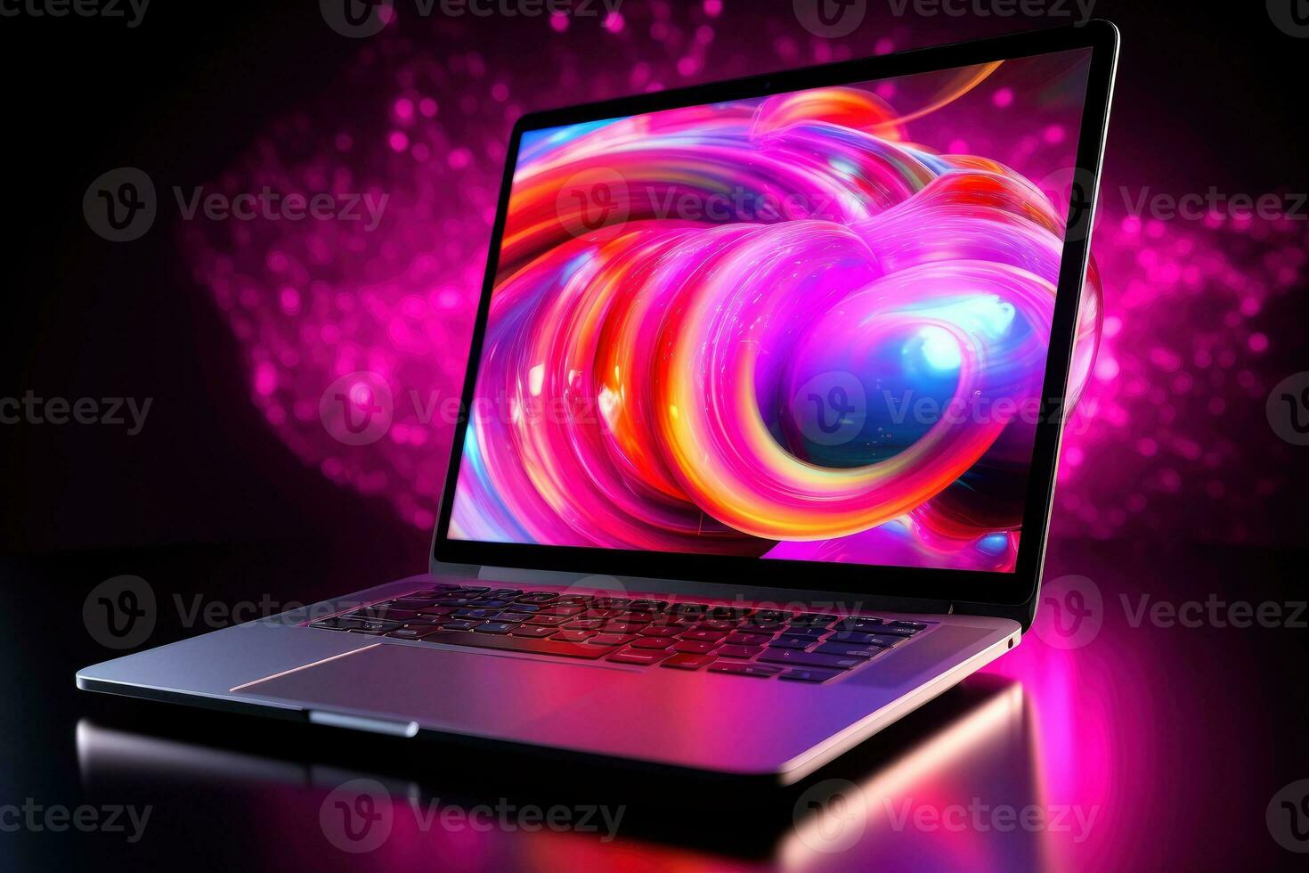 Mockup of beautiful laptop with multicolor background, Generative AI illustration photo